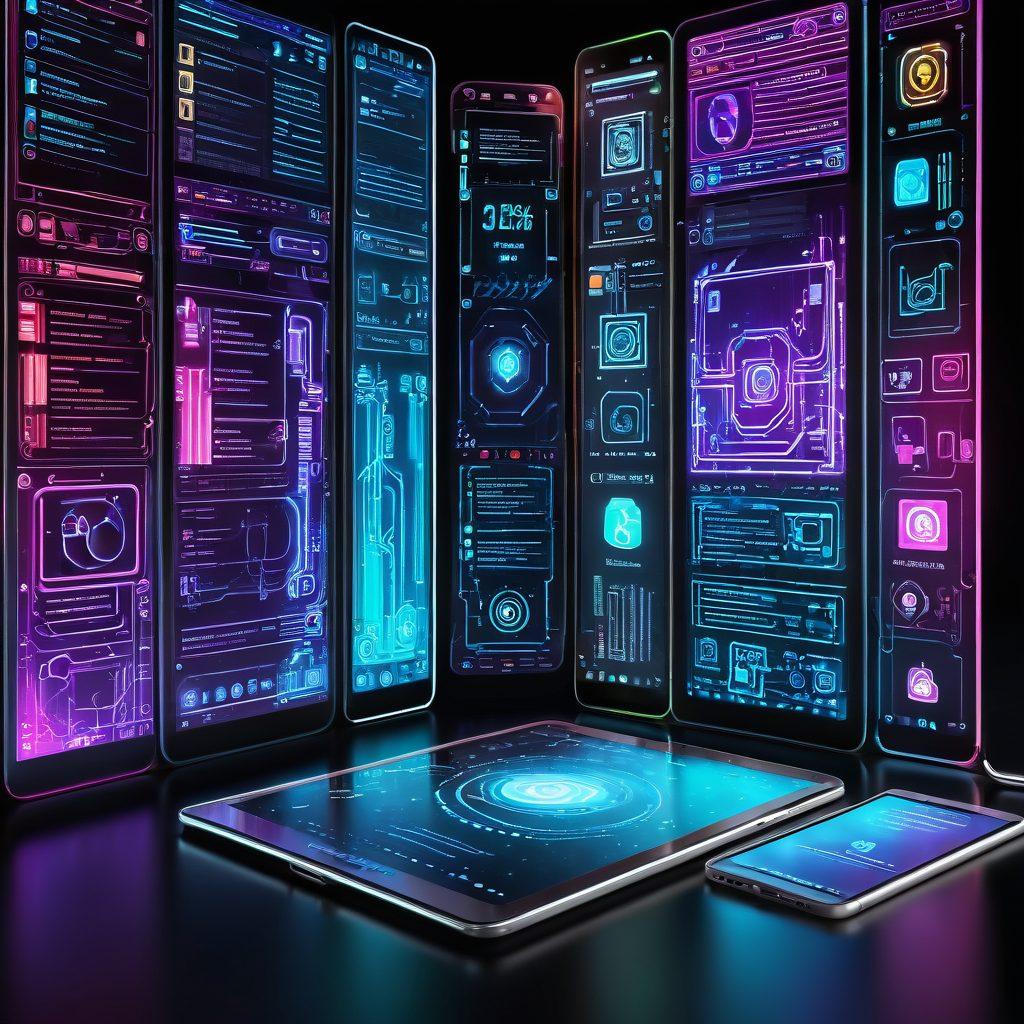 A sleek, futuristic digital interface showcasing personalized bookmarks with vibrant icons, set against a backdrop of glowing circuits and technological elements. Illustrate diverse users interactively accessing their bookmarks from various devices, symbolizing accessibility and innovation. The overall atmosphere should convey a sense of revolution and ease in digital saving. 3D. vibrant colors. futuristic style.